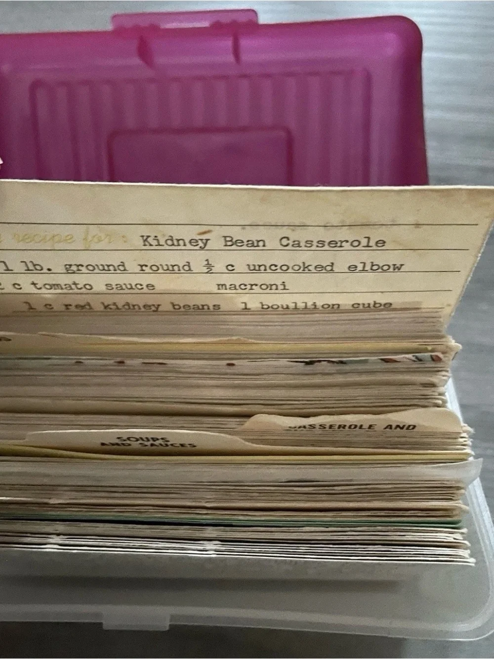 Vintage Recipe Box with Tons Of Hand Written & Clipped Recipes Mid-Century Pink
